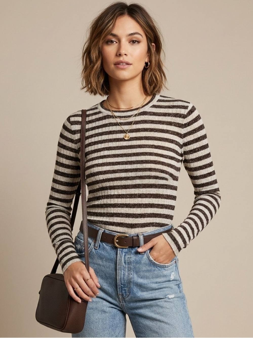 Who What Wear Metallic Stripe Sweater M